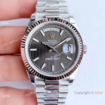 NEW Upgraded Rolex Day Date II 3255 Fluted Bezel Gray Dial Copy Watch V3